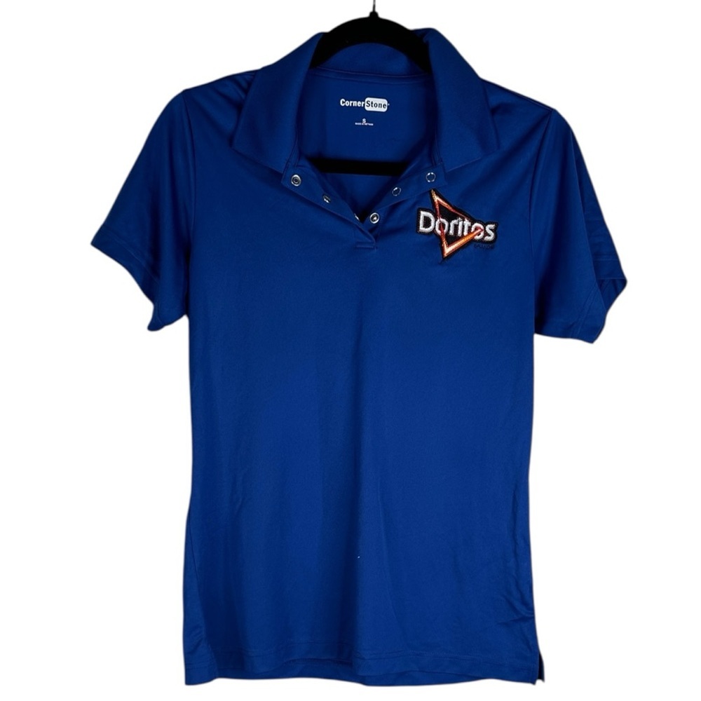 Doritos Women's Button V-Neck Embroidered Doritos Logo Short‎ Sleeve Top Size S